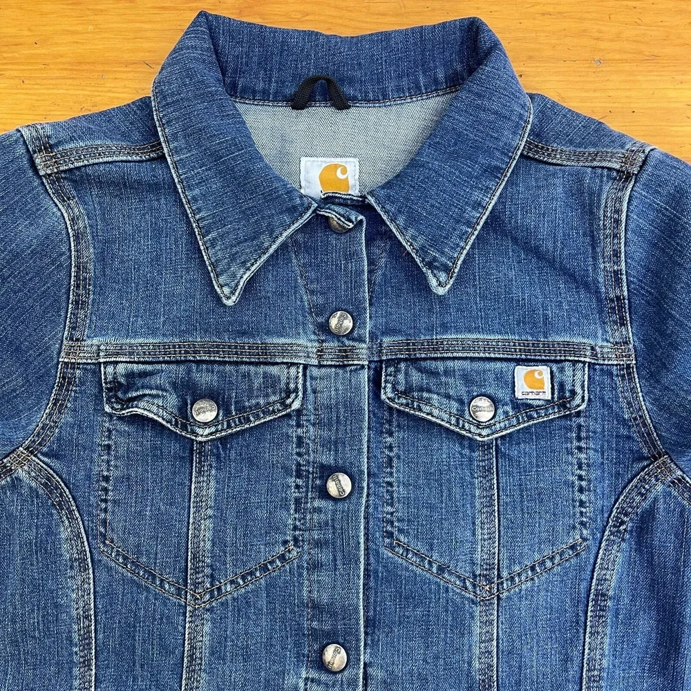 Carhartt Women Blue Wash Long Sleeve Snap Front Cotton Casual‎ Denim Jacket M
